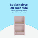 Read-with-Me 6 drawer dresser in blush with driftwood bookshelf callout