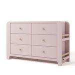 Angle view of Read-with-Me 6 drawer dresser in blush with driftwood