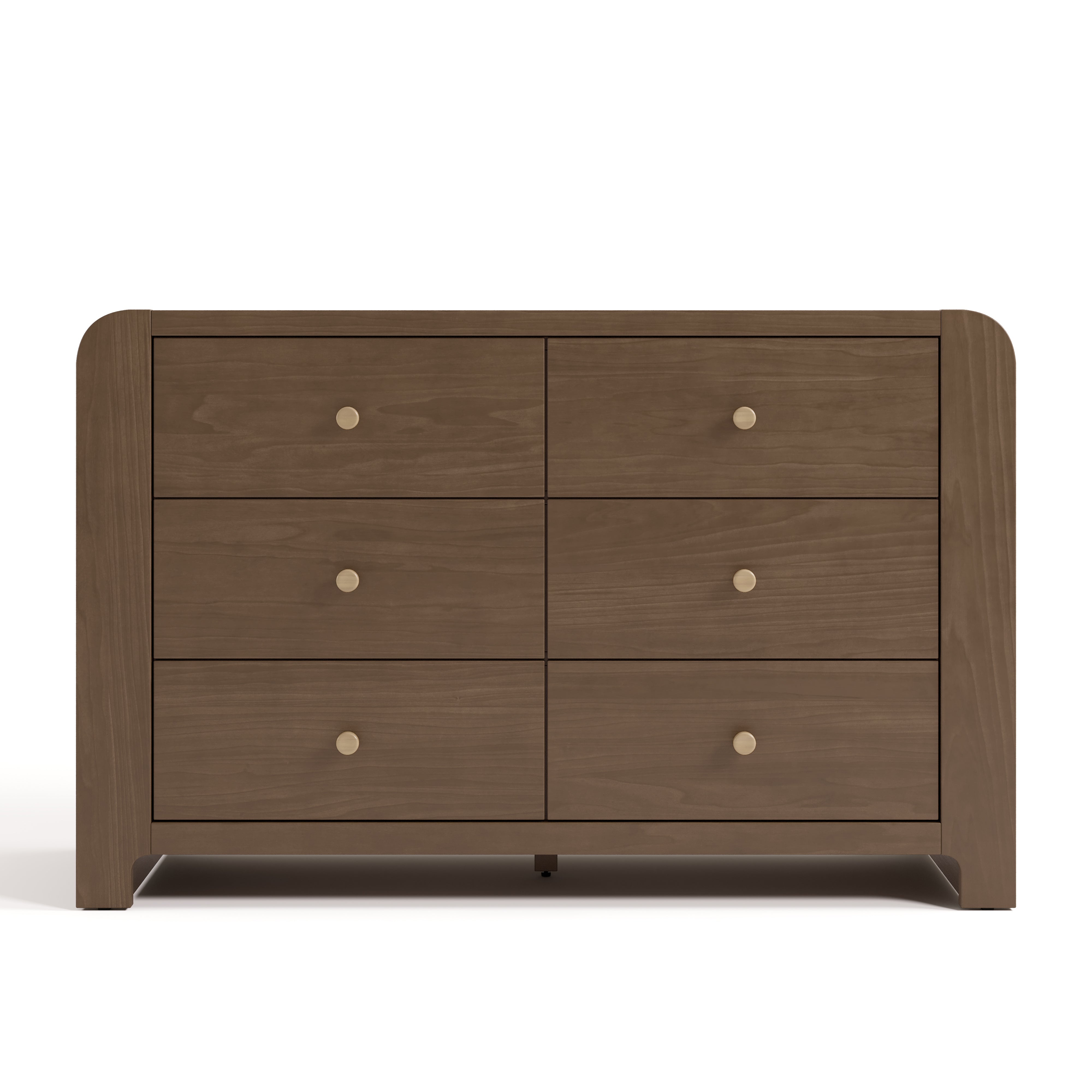 Front view of Read-with-Me 6 drawer dresser in hazelnut with driftwood
