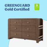 Read-with-Me 6 drawer dresser in hazelnut with driftwood GREENGUARD Gold Certified callout