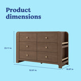 Read-with-Me 6 drawer dresser in hazelnut with driftwood with dimensions