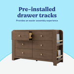 Read-with-Me 6 drawer dresser in hazelnut with driftwood pre-installed drawer tracks callout