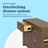 Read-with-Me 6 drawer dresser in hazelnut with driftwood interlocking drawer callout