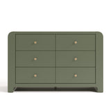 Front view of Read-with-Me 6 drawer dresser in olive with driftwood
