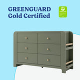 Read-with-Me 6 drawer dresser in olive with driftwood GREENGUARD Gold Certified callout