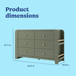 Read-with-Me 6 drawer dresser in olive with driftwood with dimensions