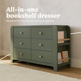 Read-with-Me 6 drawer dresser in olive with driftwood all-in-one callout