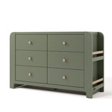 Angle view of Read-with-Me 6 drawer dresser in olive with driftwood