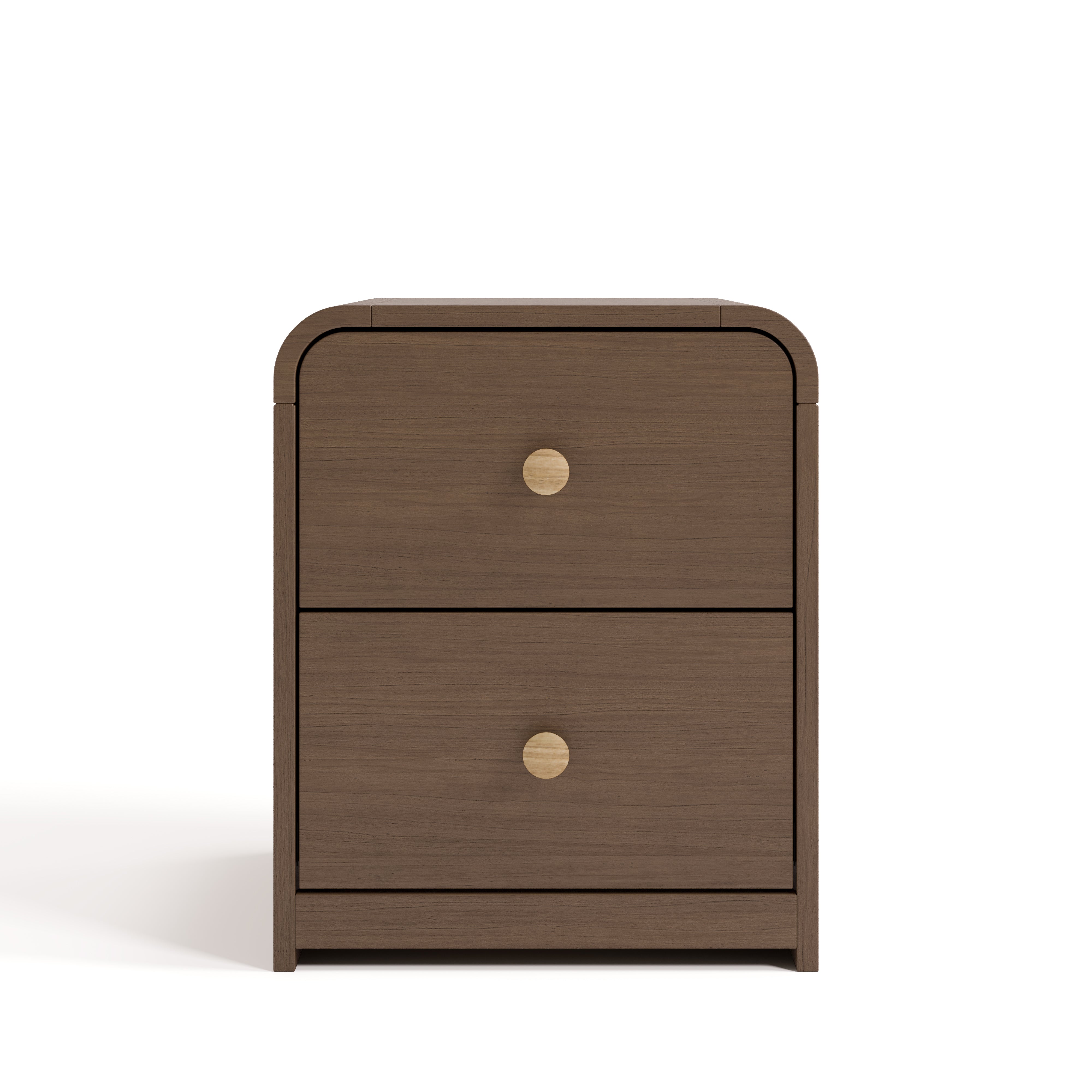 storkcraft santos 2 drawer nightstand hazelnut with driftwood front view