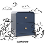 Santos midnight blue nightstand with black doodles overlaid on image
