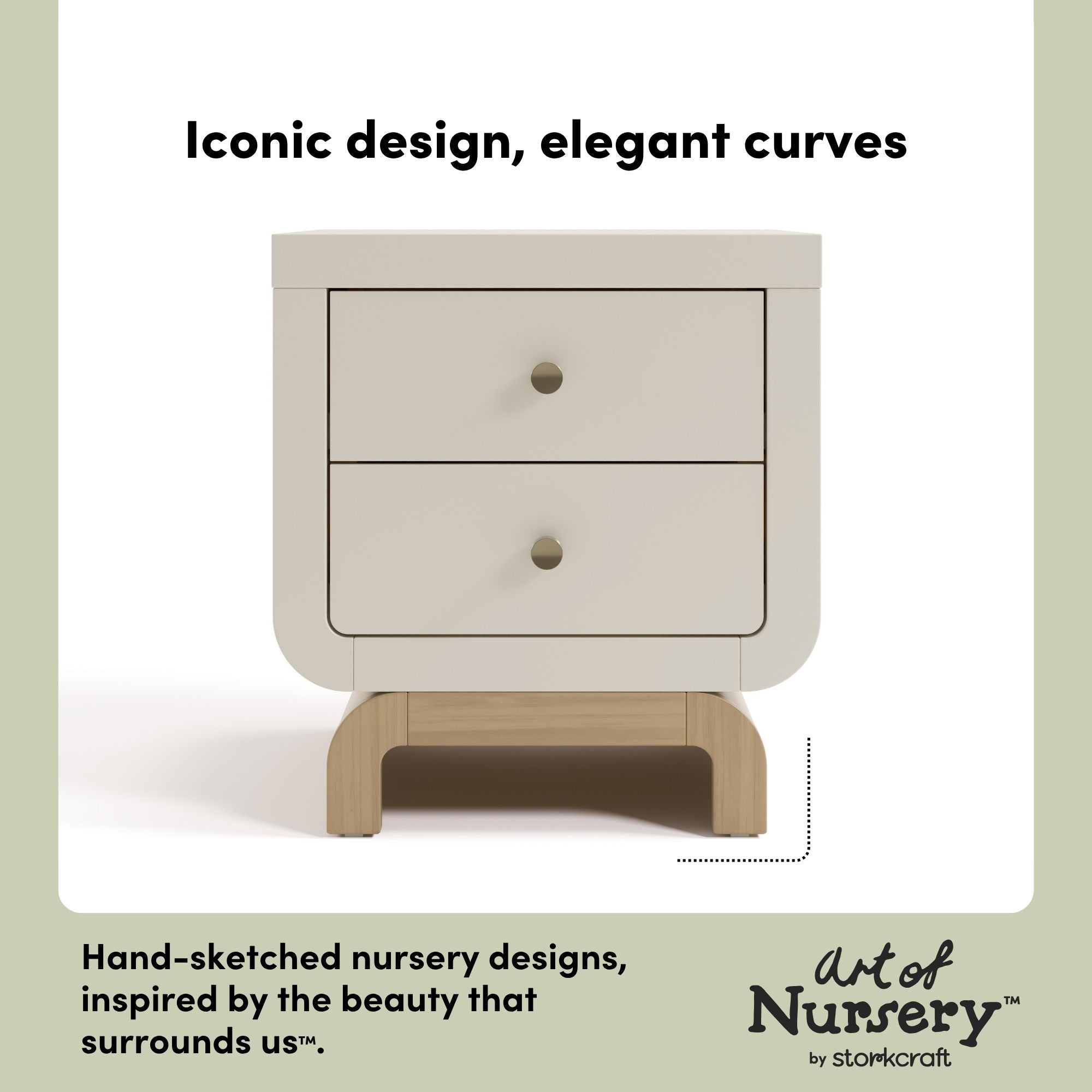 Santorini frosted oat with driftwood 2 drawer nightstand style callout