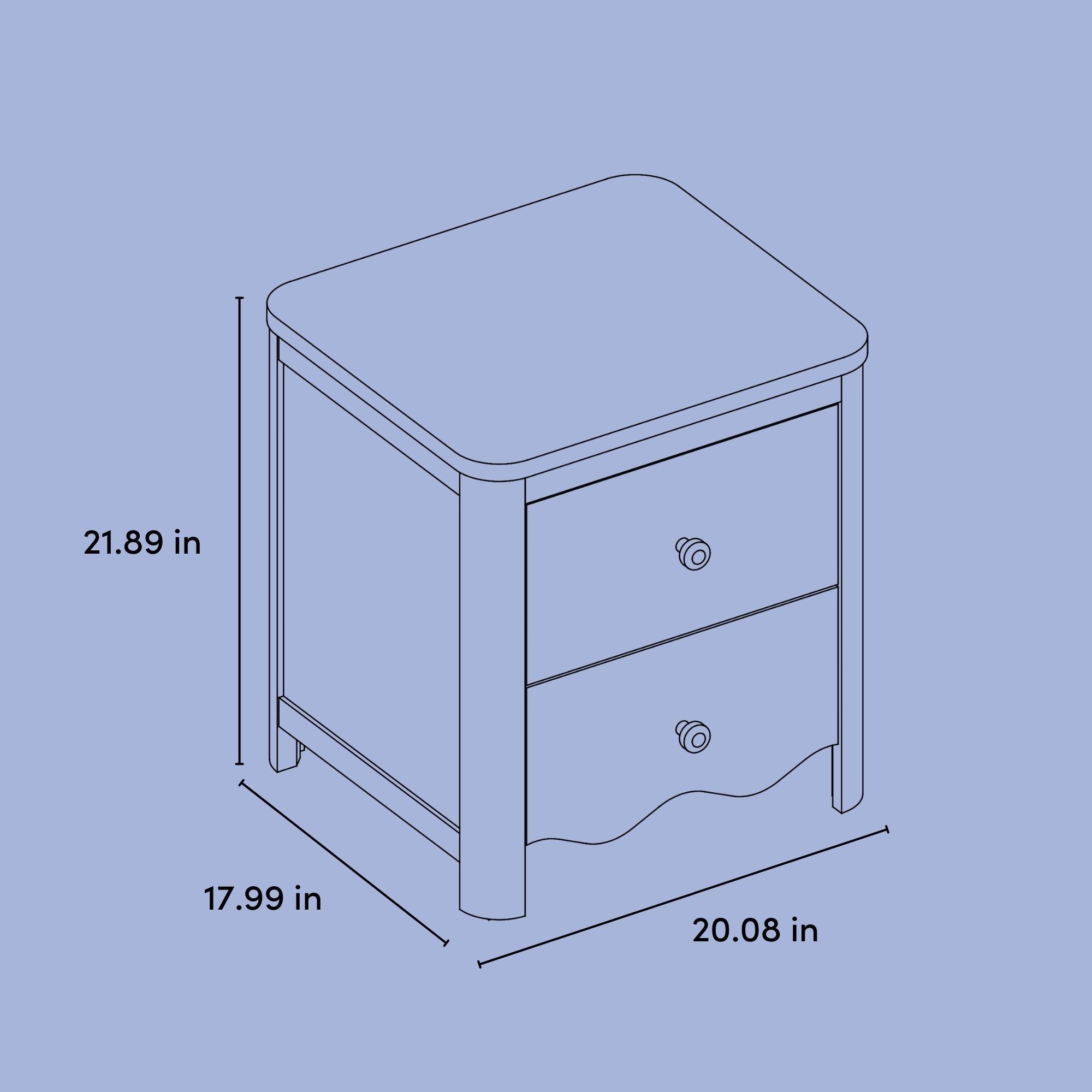 Casablanca 2 drawer nightstand drawing with dimensions
