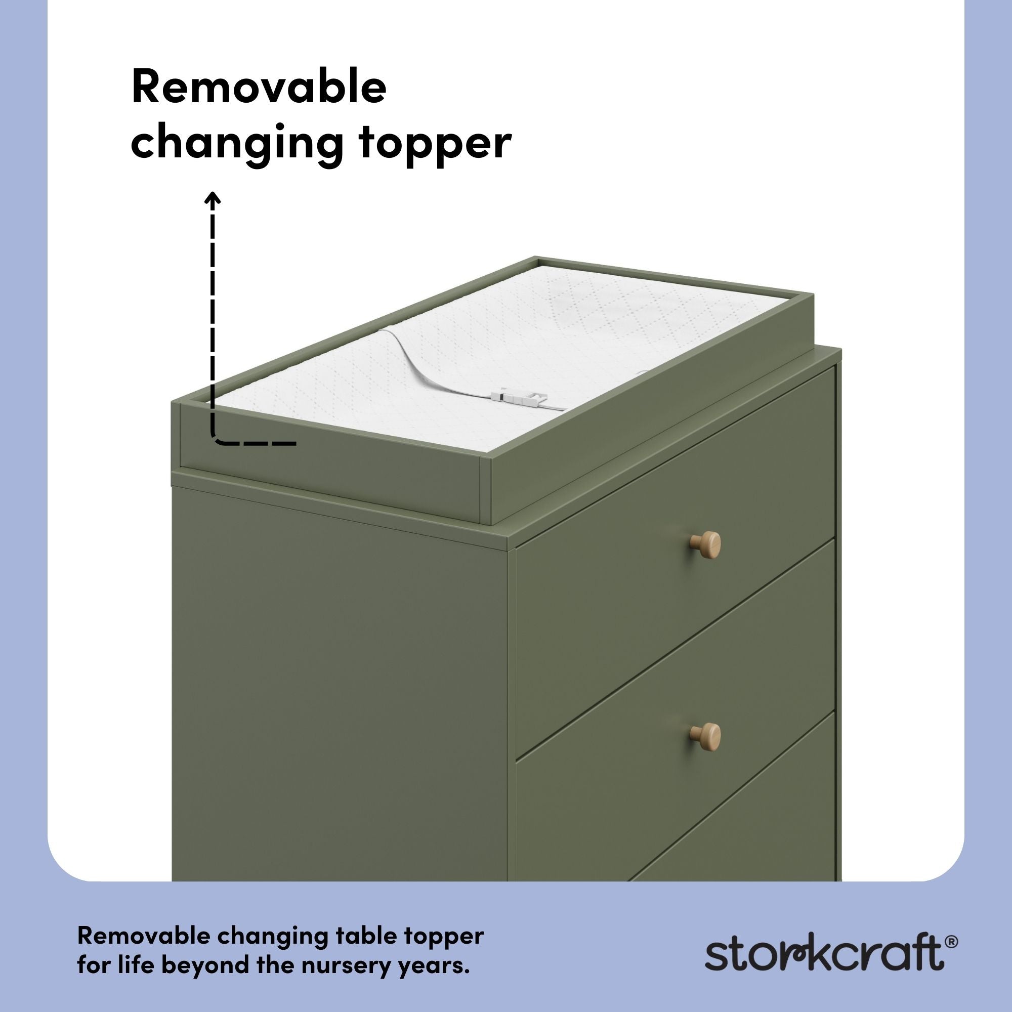 California olive with driftwood 3 drawer chest with changing topper removable changing topper callout