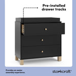 California black with driftwood 3 drawer chest with changing topper pre-installed drawer tracks callout