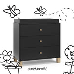 California black with driftwood 3 drawer chest with black doodles overlaid on image