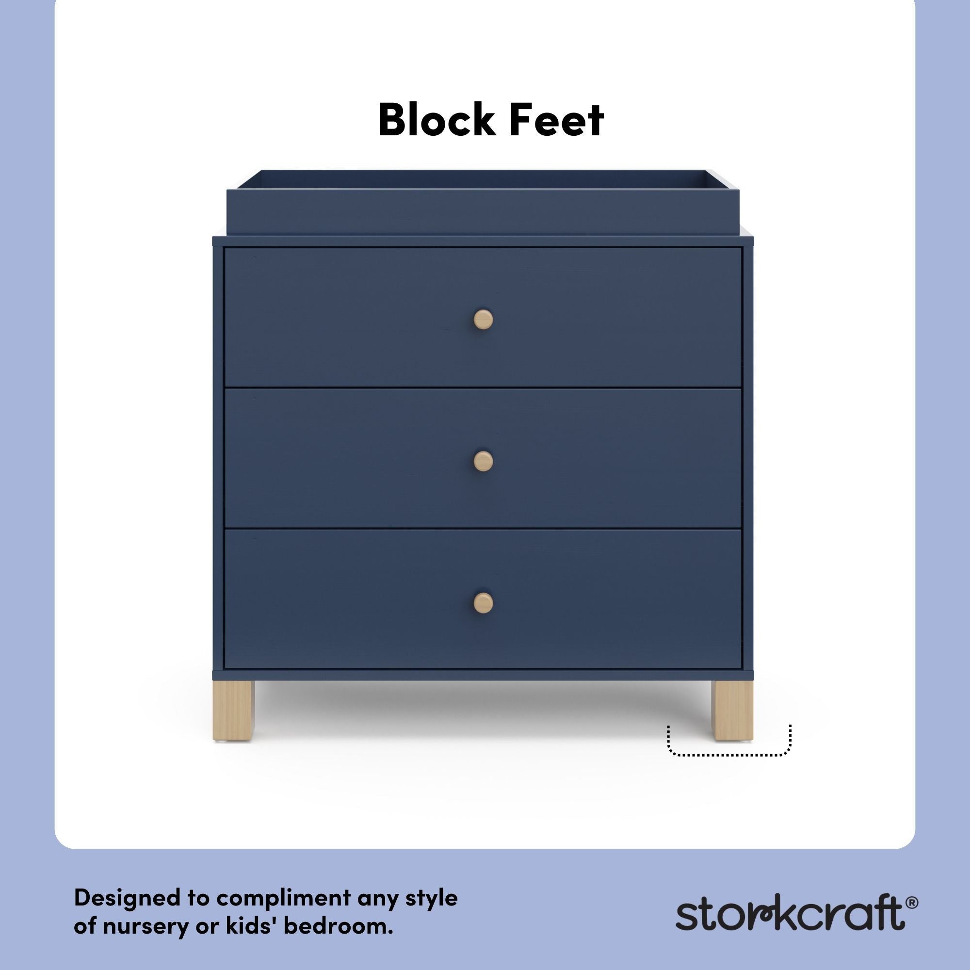 California midnight blue with driftwood 3 drawer chest with changing topper style callout
