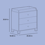 California 3 drawer chest with changing topper drawing with dimensions
