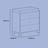 California 3 drawer chest with changing topper drawing with dimensions