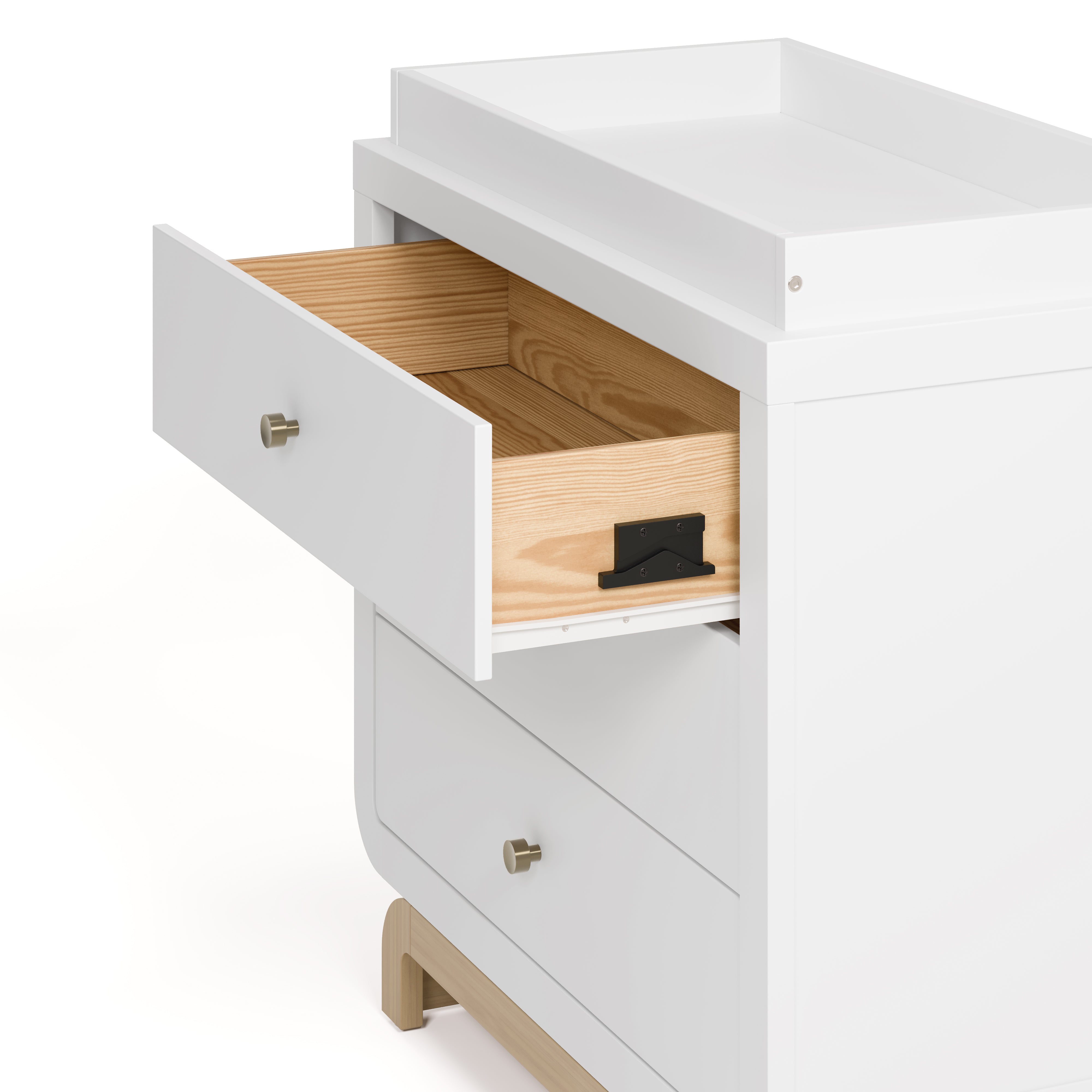storkcraft santorini 3 drawer white with driftwood chest with topper interlocking drawer