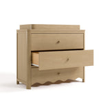 Casablanca driftwood 3 drawer chest with topper and middle drawer open angle view