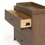 Casablanca hazelnut 3 drawer chest with topper interlocking drawer closeup