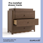 Casablanca hazelnut 3 drawer chest with topper pre-installed drawer tracks callout