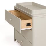 Casablanca frosted oat 3 drawer chest with topper interlocking drawer closeup