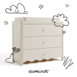 Casablanca frosted oat 3 drawer chest with topper with black doodles overlaid on image