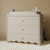 Casablanca frosted oat 3 drawer chest with topper nursery shot with changing essentials