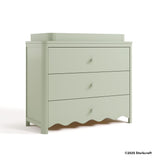 Casablanca sage 3 drawer chest with changing topper with 2025 Storkcraft copyright on bottom right