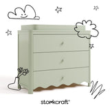 Casablanca sage 3 drawer chest with topper with black doodles overlaid on image