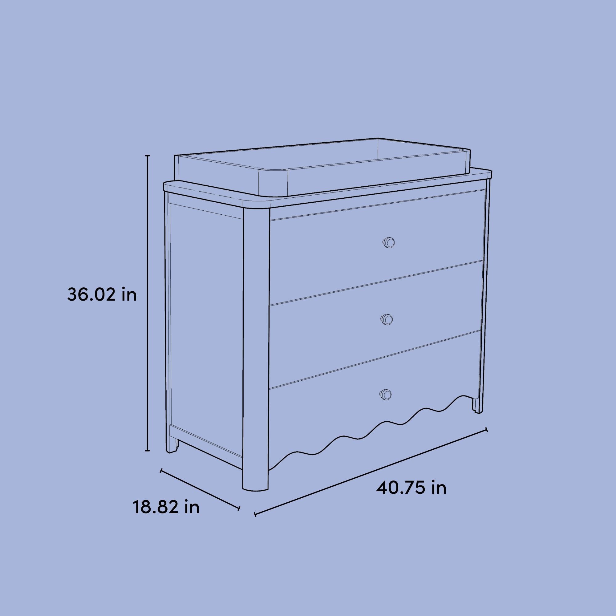 Casablanca sage 3 drawer chest drawing with dimensions
