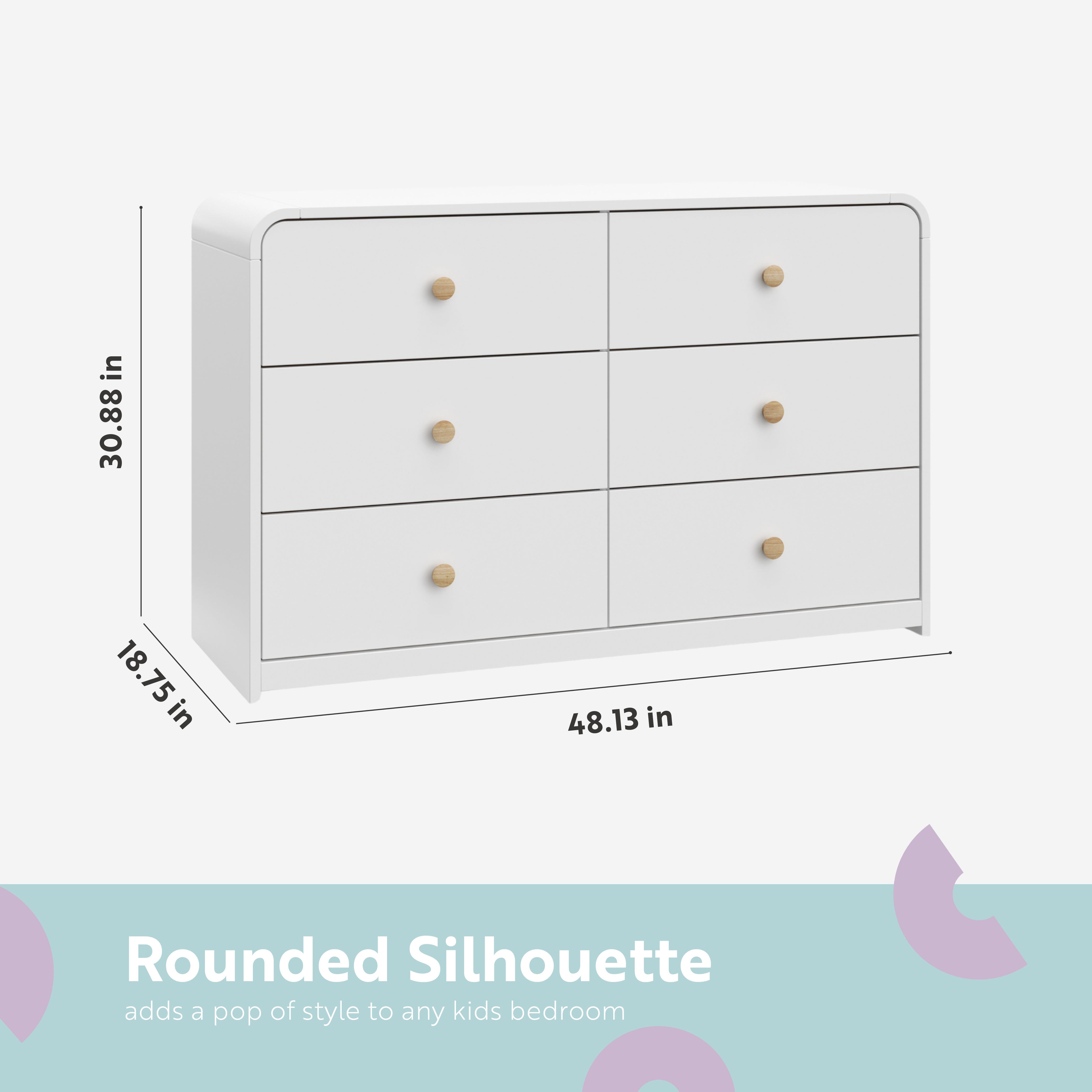 santos 6 drawer white with driftwood dresser dimensions callout