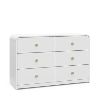 Angled view of 6 drawer dresser with driftwood knobs