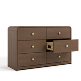 santos hazelnut 6 drawer dresser angle view with middle right drawer open