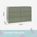 santos 6 drawer olive with driftwood dresser dimensions callout