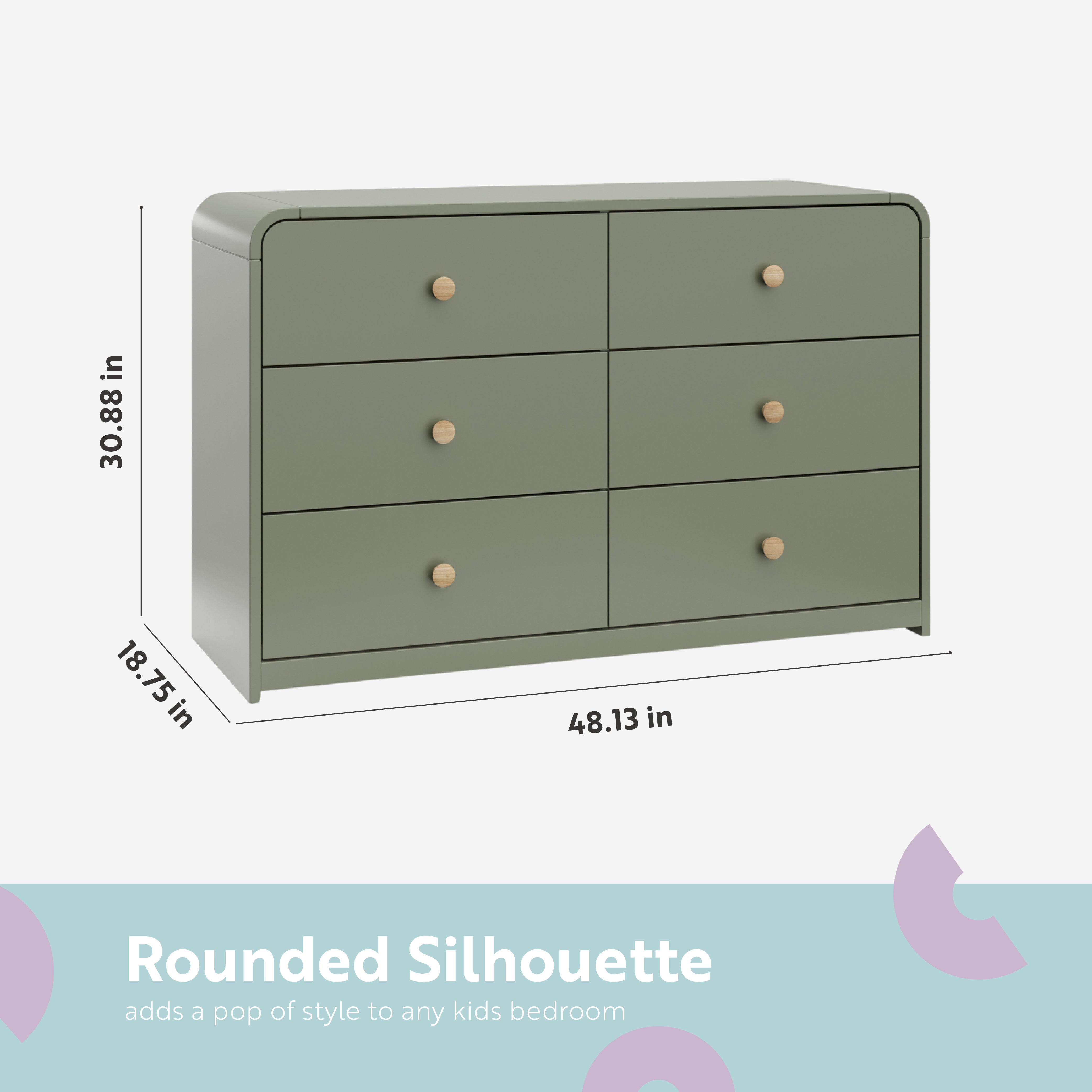 santos 6 drawer olive with driftwood dresser dimensions callout