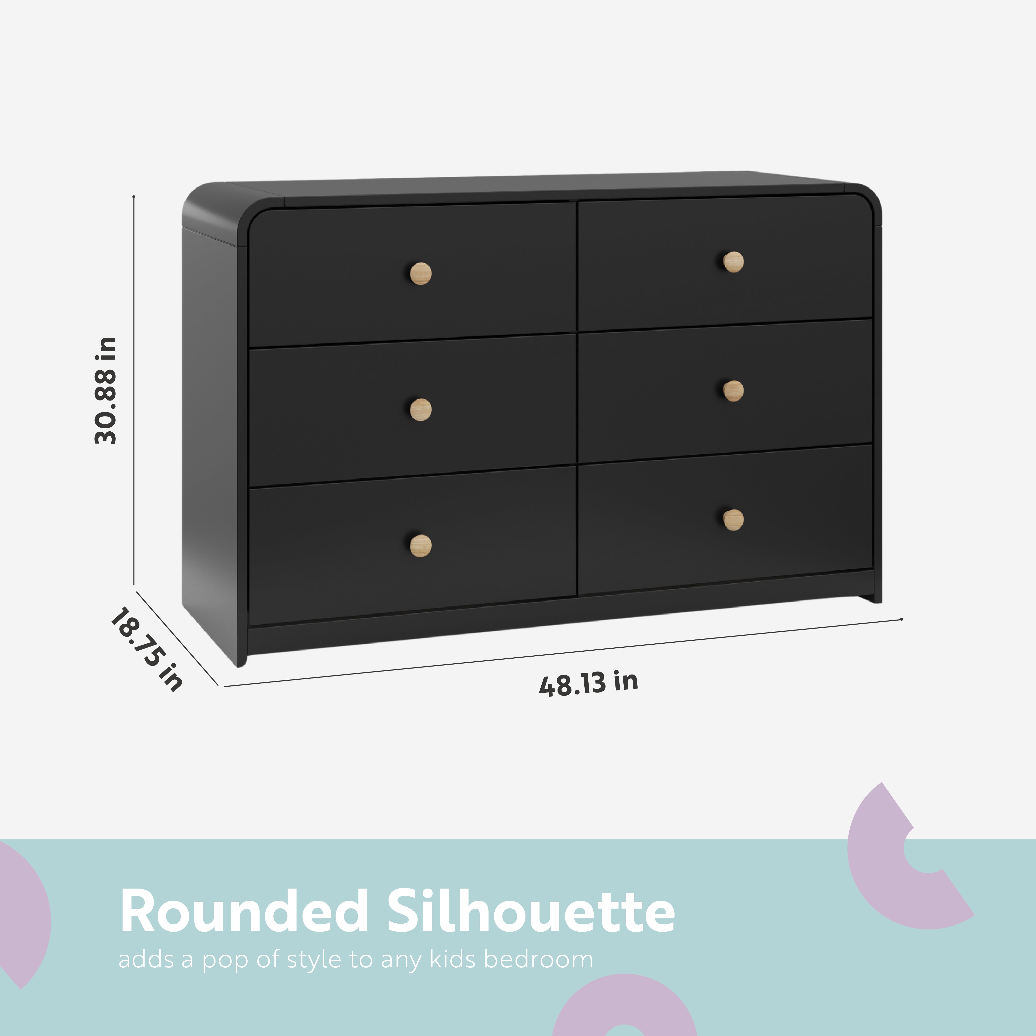 santos 6 drawer black with driftwood dresser dimensions callout
