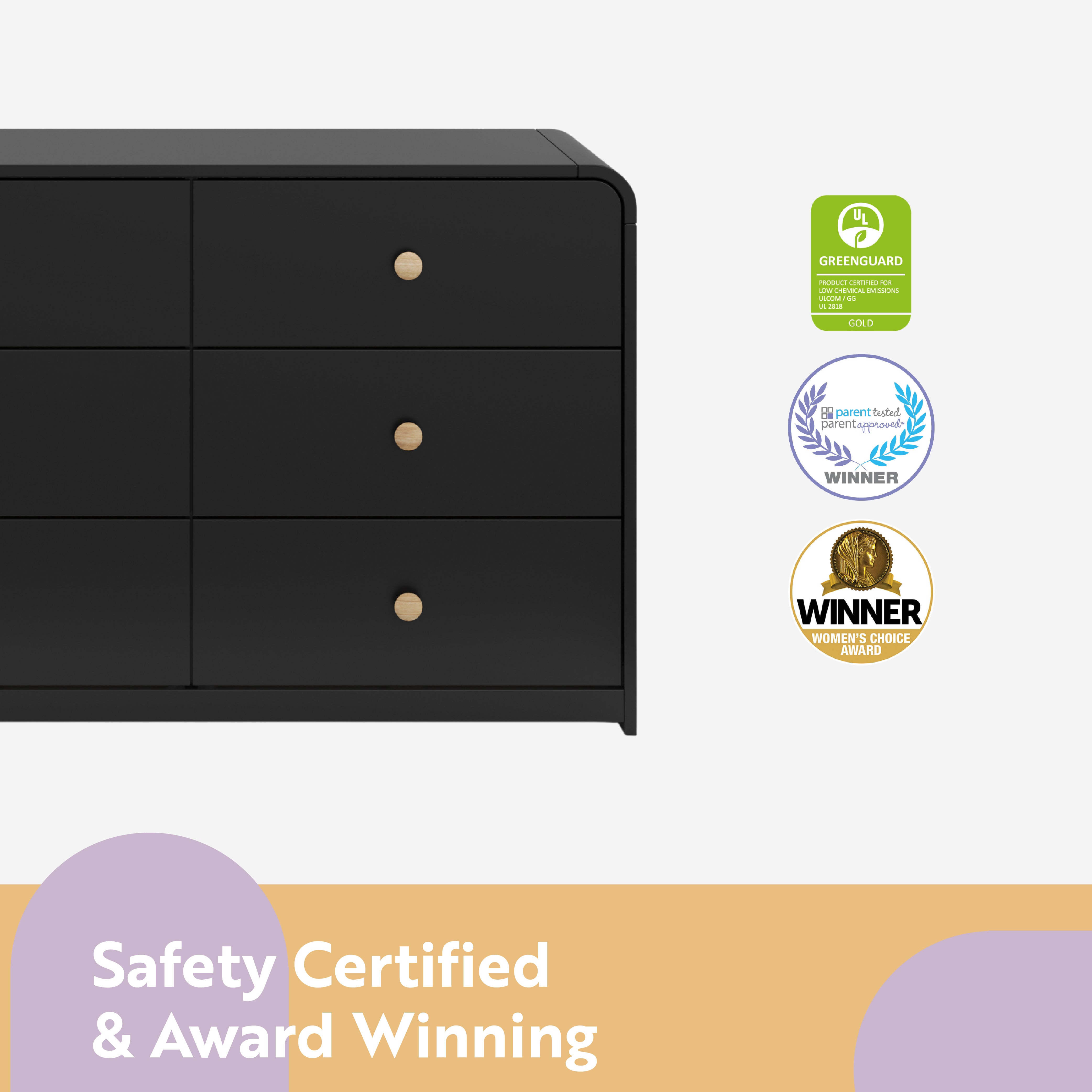 santos 6 drawer black with driftwood dresser certifications callout