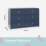 santos 6 drawer midnight blue with driftwood dresser dimensions callout