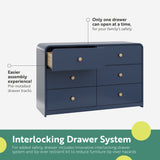 santos 6 drawer midnight blue with driftwood dresser interlocking drawer callout