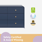 santos 6 drawer midnight blue with driftwood dresser certifications callout