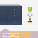 santos 6 drawer midnight blue with driftwood dresser certifications callout