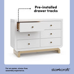 Santorini white with driftwood 6 drawer double dresser pre-installed drawer tracks callout