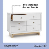 Santorini white with driftwood 6 drawer double dresser pre-installed drawer tracks callout