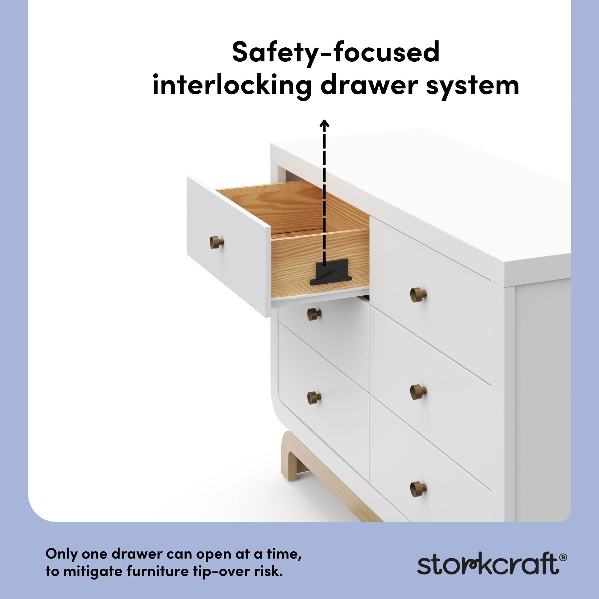 Santorini white with driftwood 6 drawer double dresser interlocking drawer callout