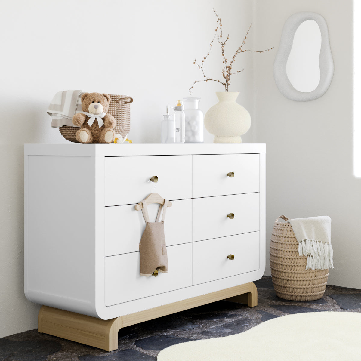 Santorini white with driftwood 6 drawer double dresser in nursery