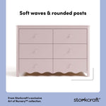 Storkcraft Casablanca blush 6 drawer dresser soft waves and rounded posts callout