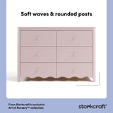 Storkcraft Casablanca blush 6 drawer dresser soft waves and rounded posts callout