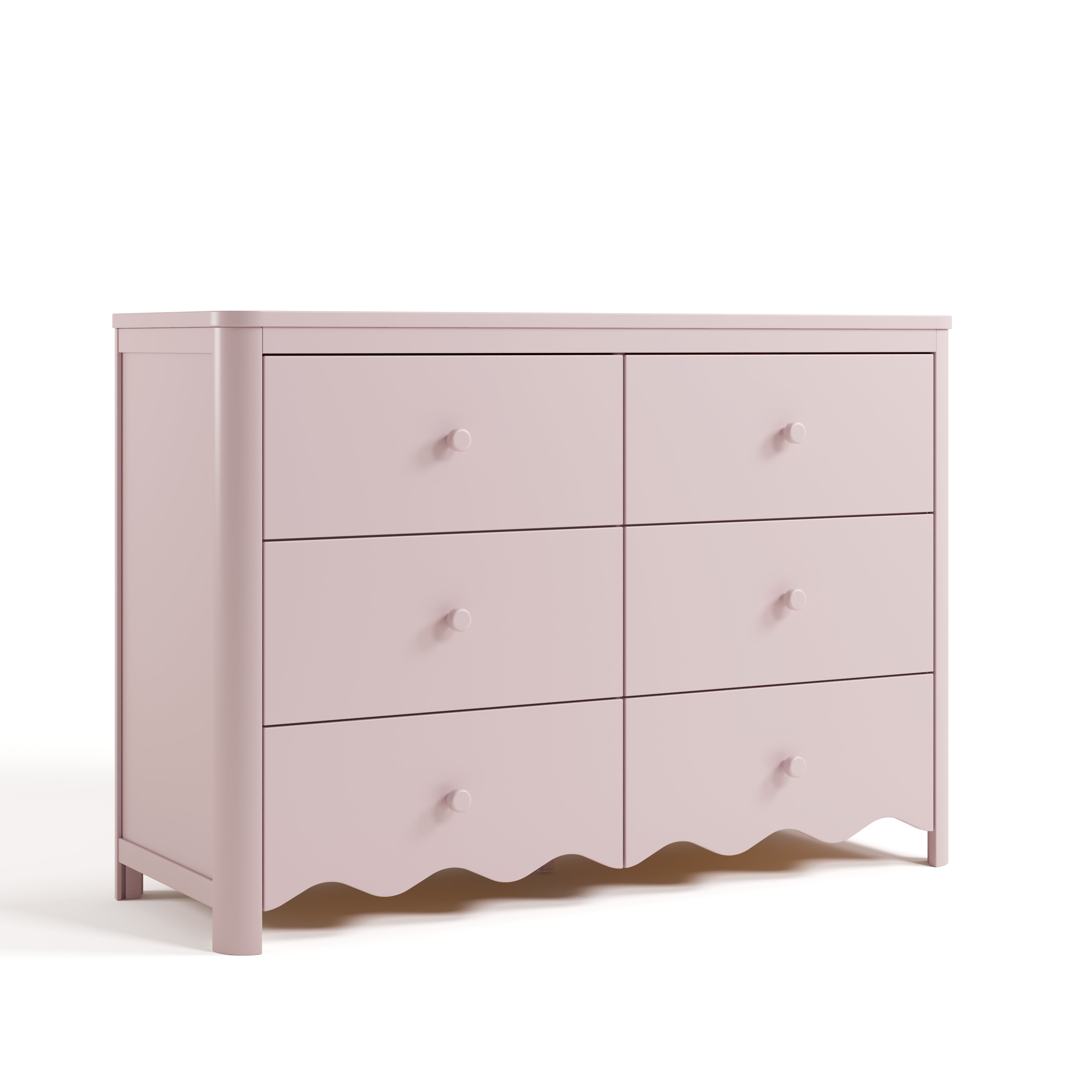 Storkcraft Casablanca blush 6 drawer dresser angle view
